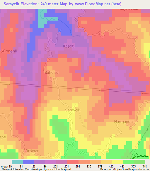 Saraycik,Turkey Elevation Map