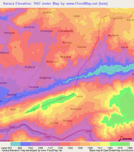 Karaca,Turkey Elevation Map