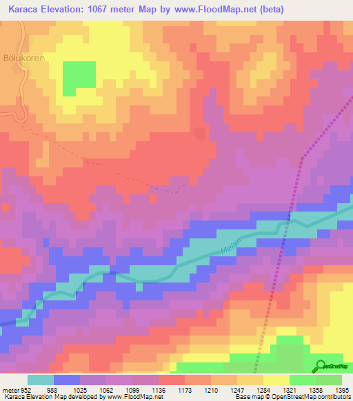 Karaca,Turkey Elevation Map