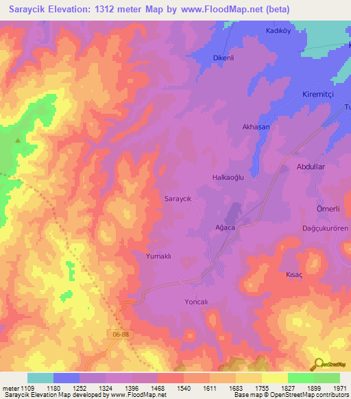 Saraycik,Turkey Elevation Map