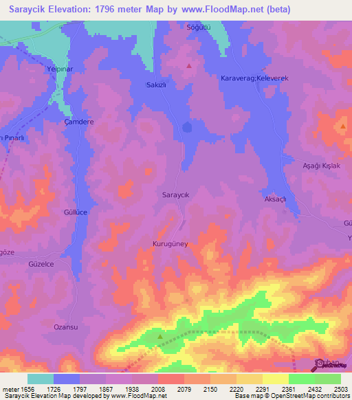 Saraycik,Turkey Elevation Map