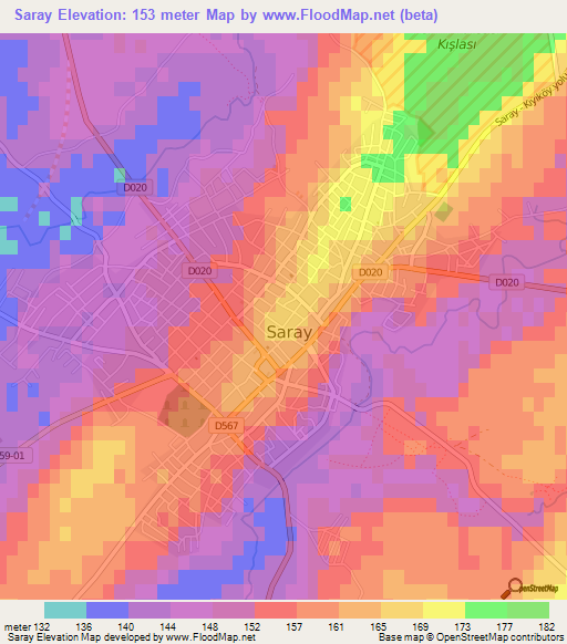 Saray,Turkey Elevation Map