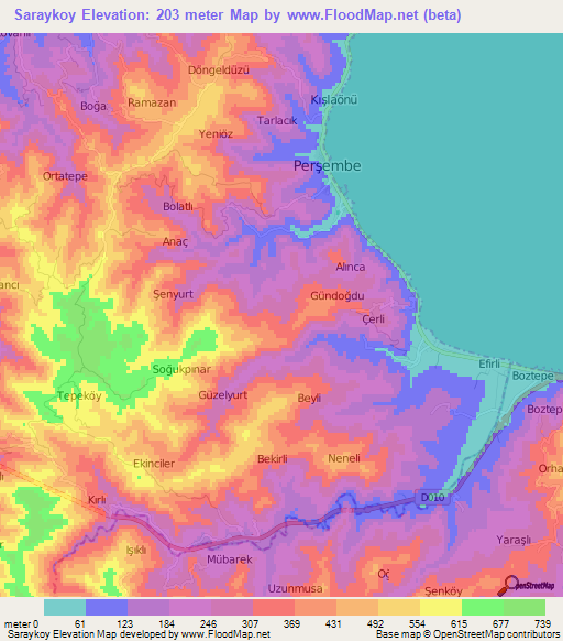 Saraykoy,Turkey Elevation Map