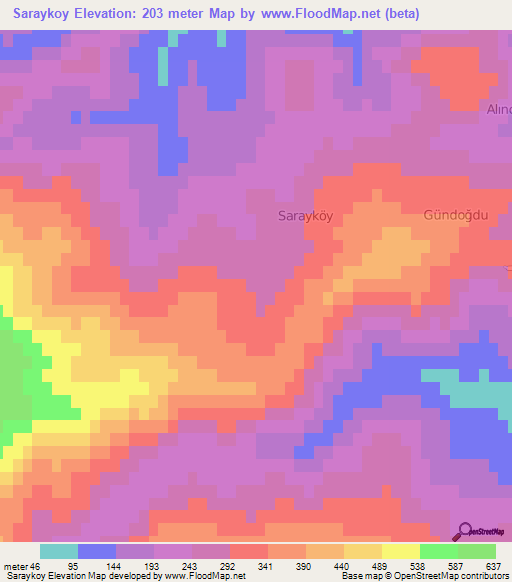 Saraykoy,Turkey Elevation Map