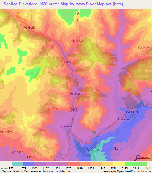 Saplica,Turkey Elevation Map