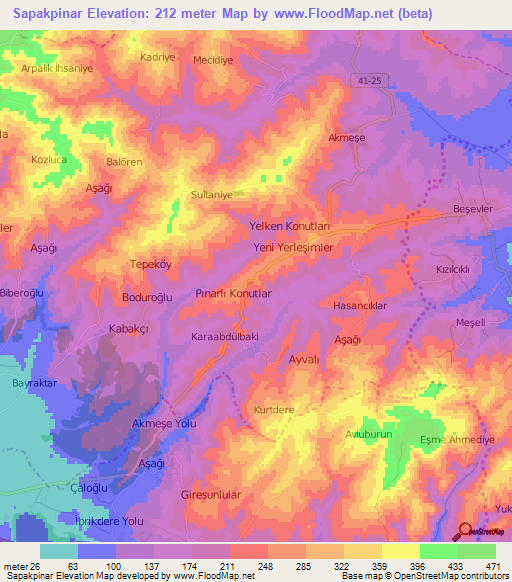 Sapakpinar,Turkey Elevation Map