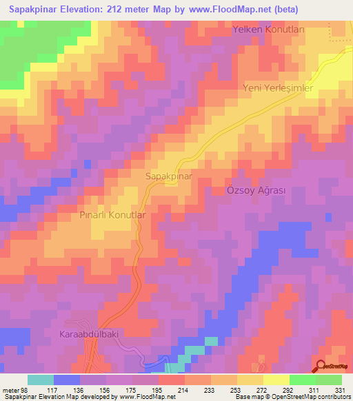 Sapakpinar,Turkey Elevation Map