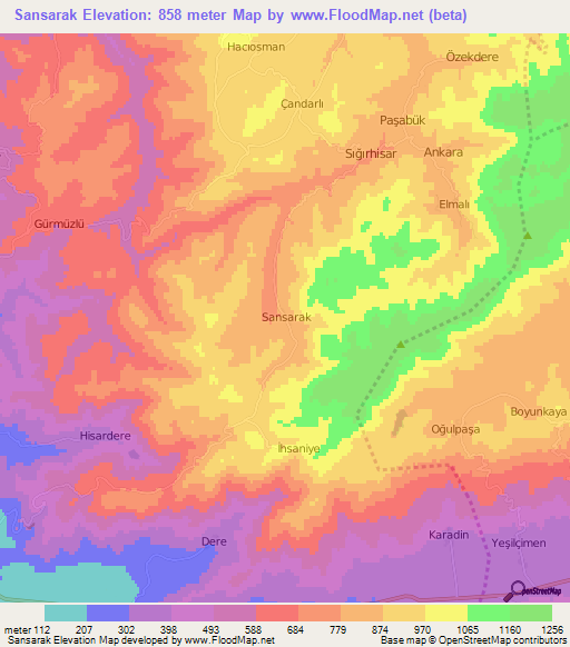 Sansarak,Turkey Elevation Map