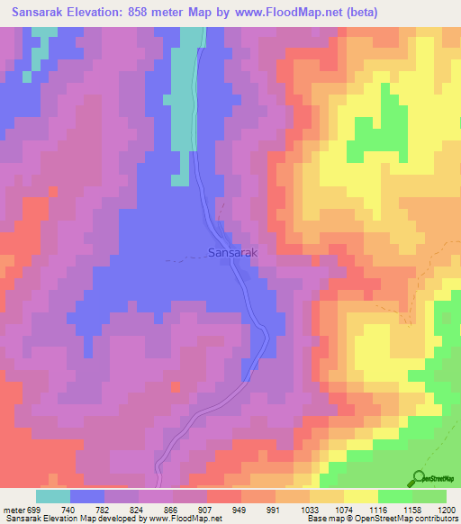 Sansarak,Turkey Elevation Map