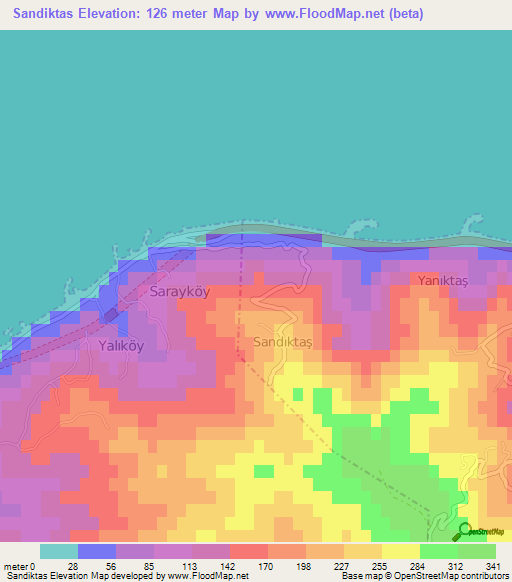 Sandiktas,Turkey Elevation Map