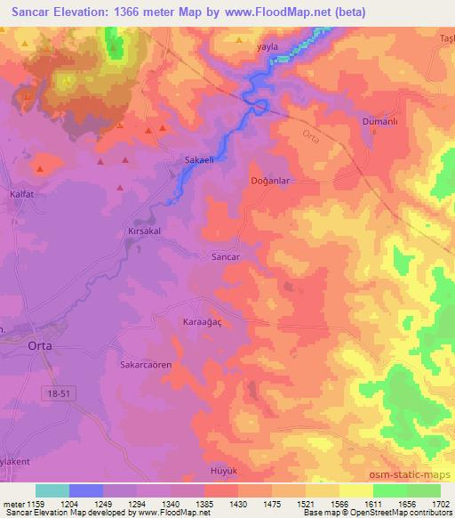 Sancar,Turkey Elevation Map