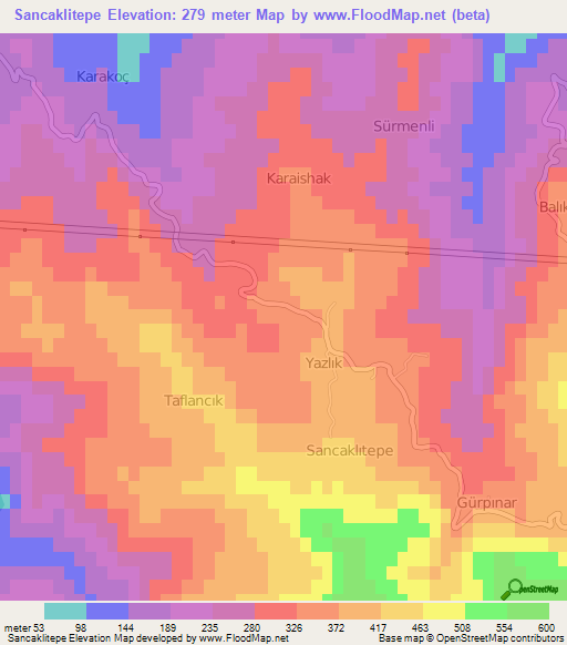 Sancaklitepe,Turkey Elevation Map