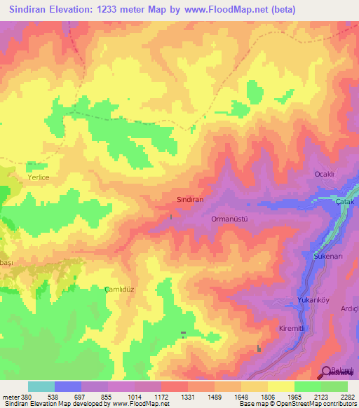 Sindiran,Turkey Elevation Map