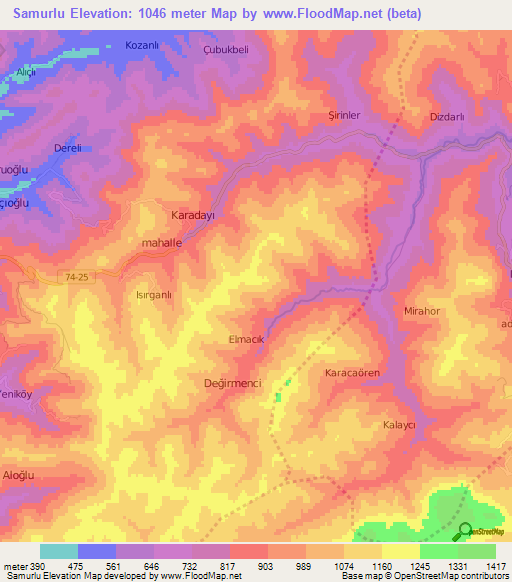 Samurlu,Turkey Elevation Map