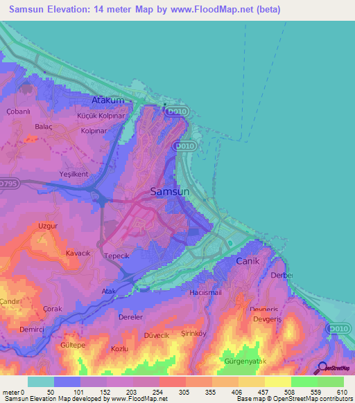 Samsun,Turkey Elevation Map