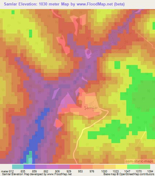 Samlar,Turkey Elevation Map