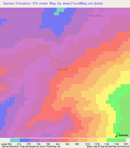 Samlar,Turkey Elevation Map