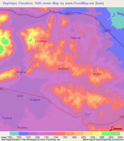 Bayirtepe,Turkey Elevation Map