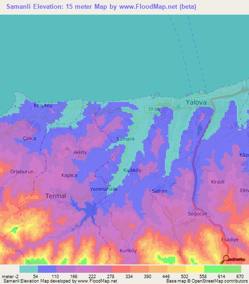 Samanli,Turkey Elevation Map