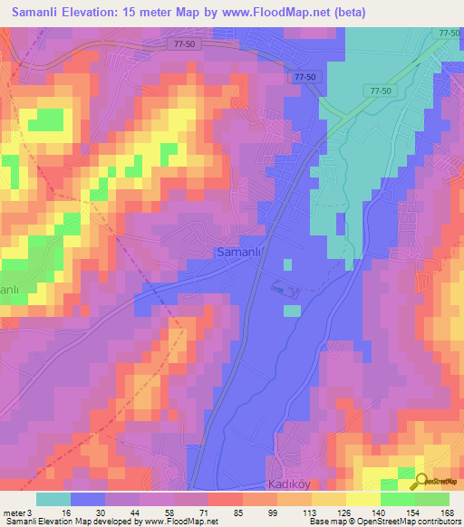 Samanli,Turkey Elevation Map