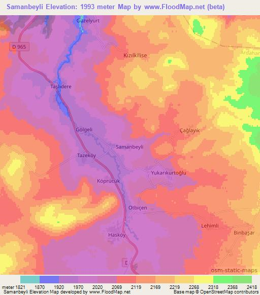 Samanbeyli,Turkey Elevation Map