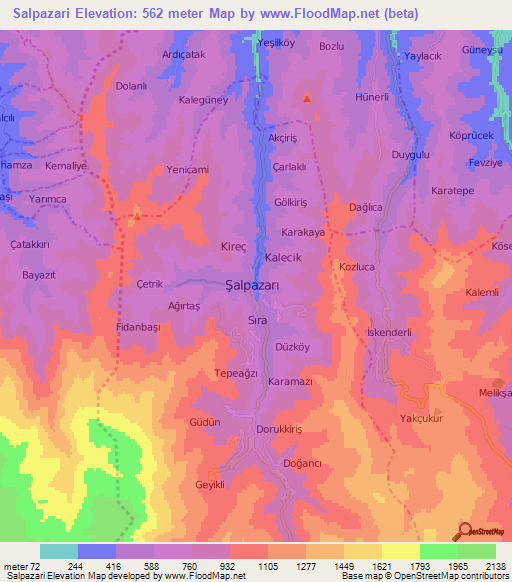 Salpazari,Turkey Elevation Map