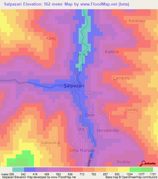 Salpazari,Turkey Elevation Map