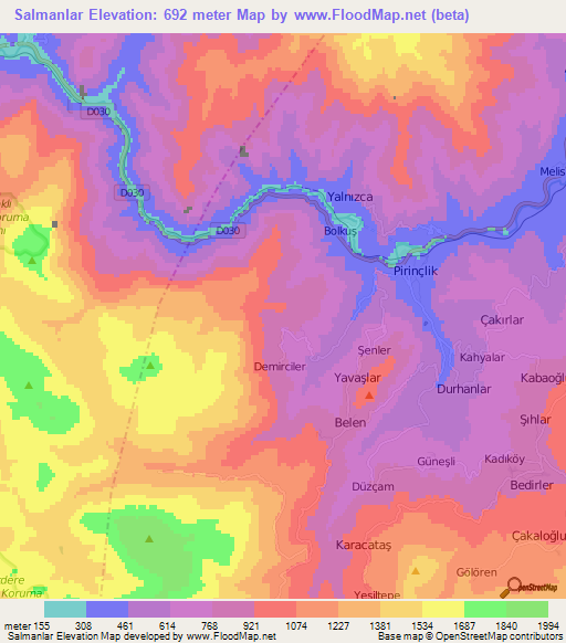 Salmanlar,Turkey Elevation Map