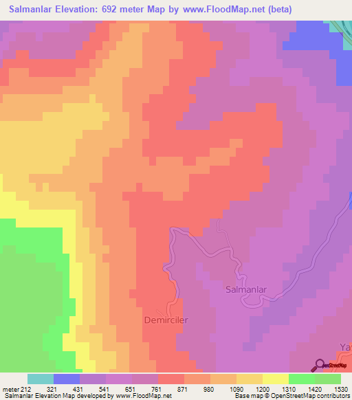 Salmanlar,Turkey Elevation Map