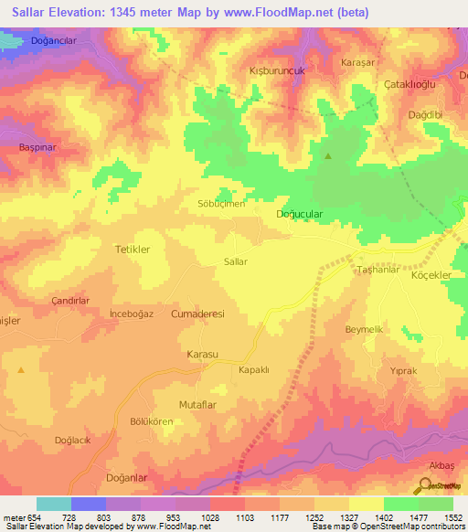 Sallar,Turkey Elevation Map