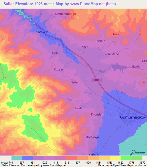 Sallar,Turkey Elevation Map