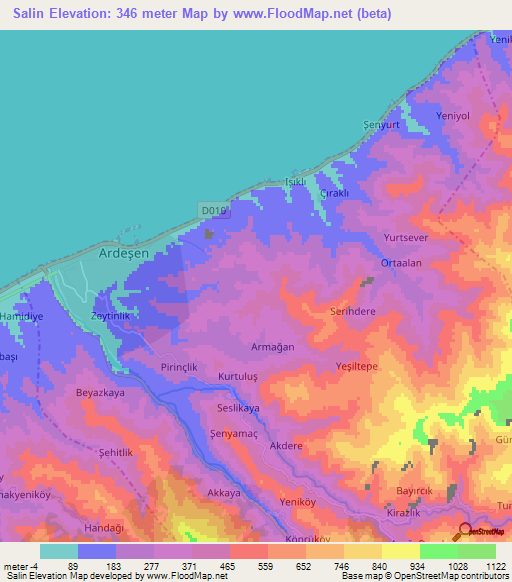 Salin,Turkey Elevation Map