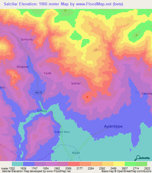 Salcilar,Turkey Elevation Map