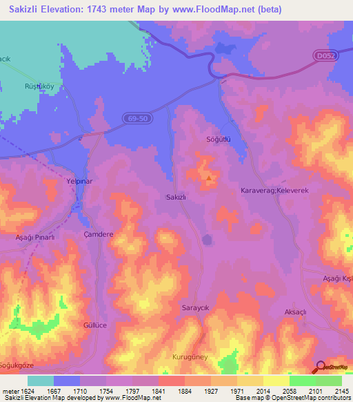 Sakizli,Turkey Elevation Map