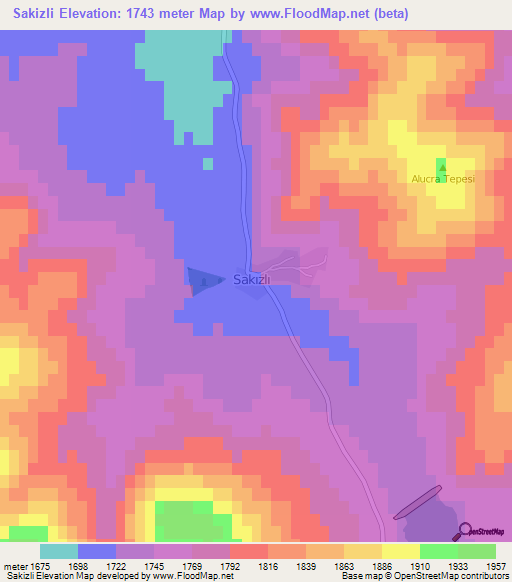 Sakizli,Turkey Elevation Map