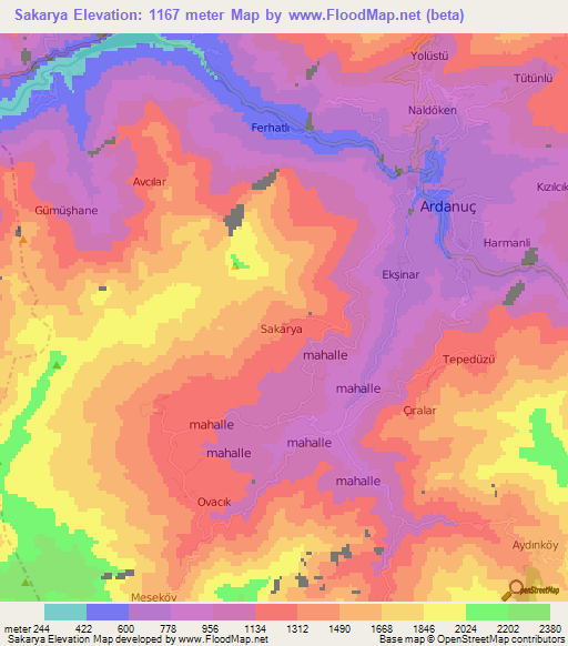 Sakarya,Turkey Elevation Map