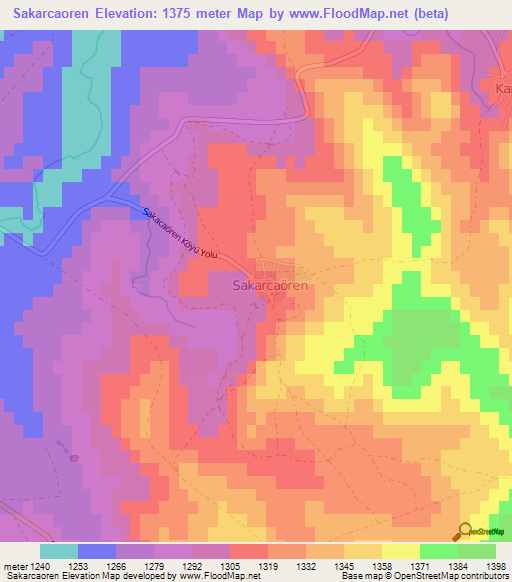 Sakarcaoren,Turkey Elevation Map