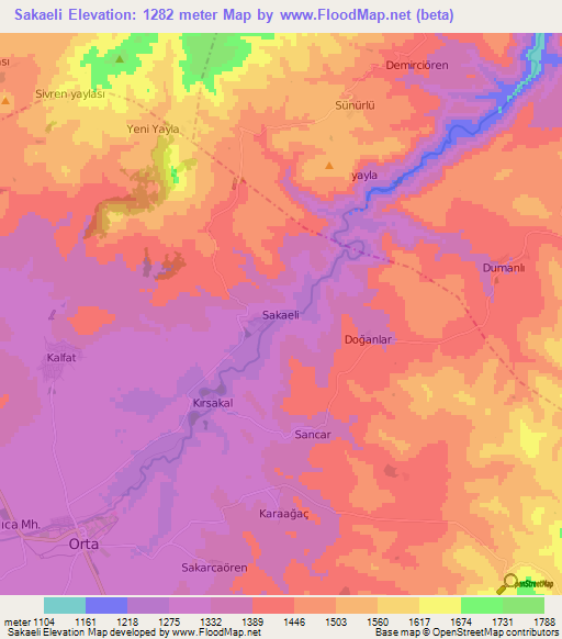 Sakaeli,Turkey Elevation Map