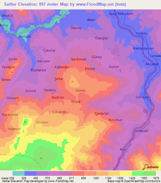 Saitler,Turkey Elevation Map