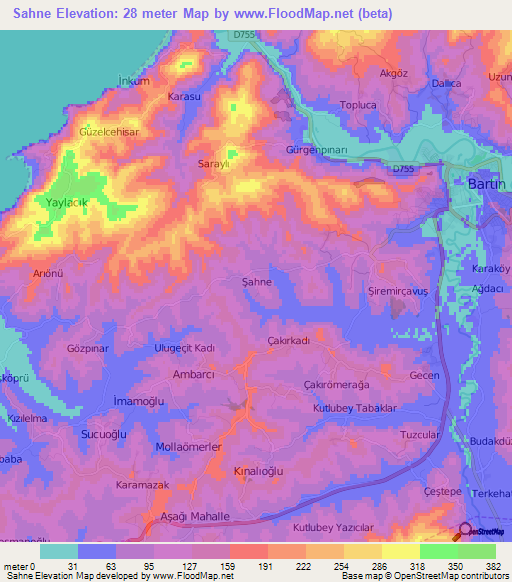 Sahne,Turkey Elevation Map