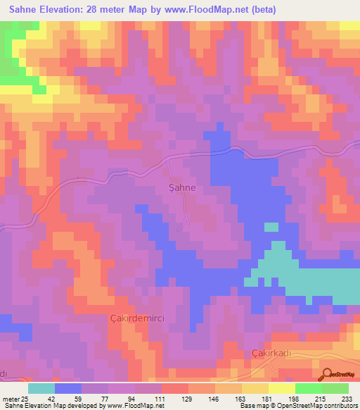 Sahne,Turkey Elevation Map