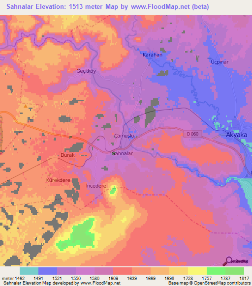 Sahnalar,Turkey Elevation Map