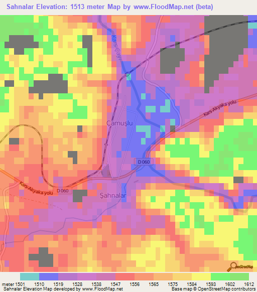 Sahnalar,Turkey Elevation Map