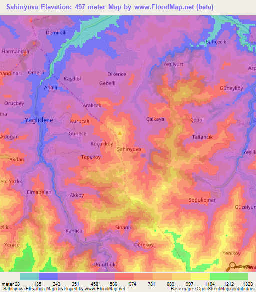 Sahinyuva,Turkey Elevation Map