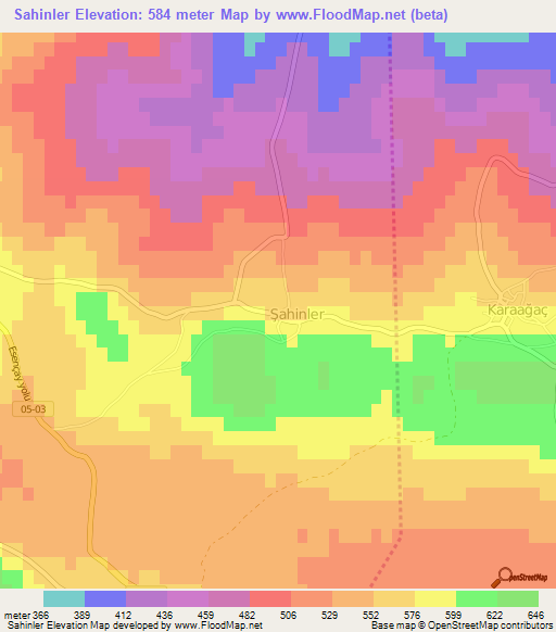 Sahinler,Turkey Elevation Map