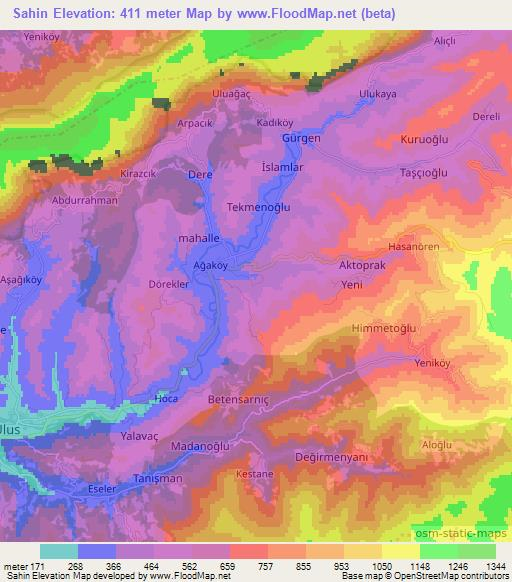 Sahin,Turkey Elevation Map