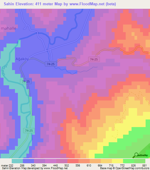 Sahin,Turkey Elevation Map