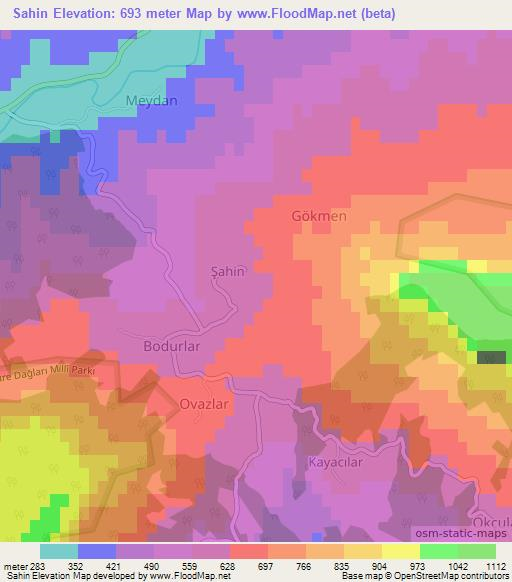 Sahin,Turkey Elevation Map