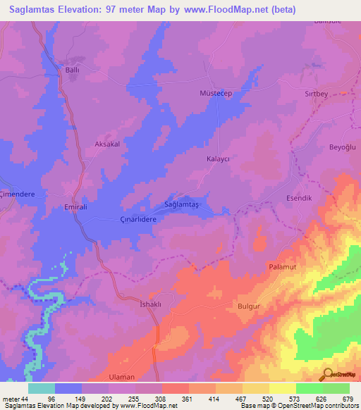 Saglamtas,Turkey Elevation Map