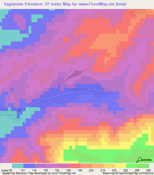 Saglamtas,Turkey Elevation Map